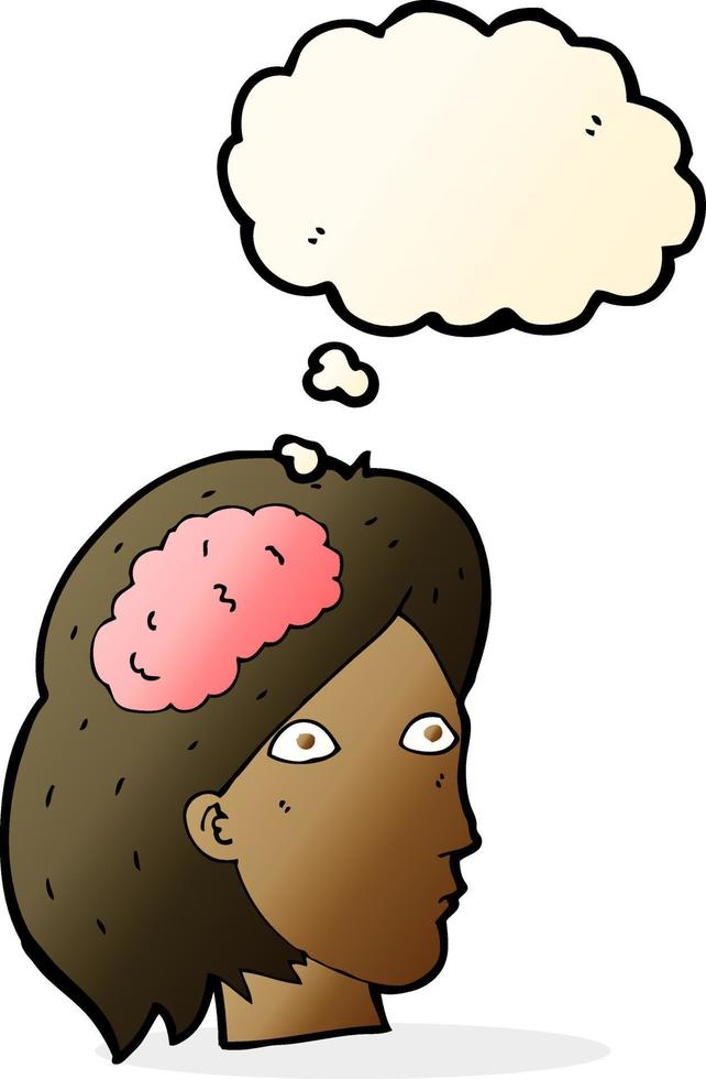 cartoon female head with brain symbol with thought bubble vector