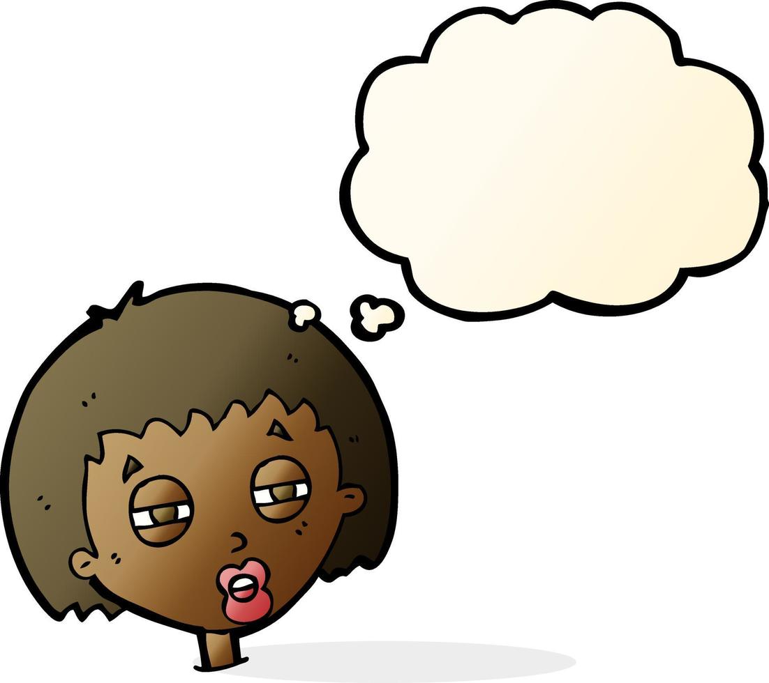 cartoon woman narrowing eyes with thought bubble vector