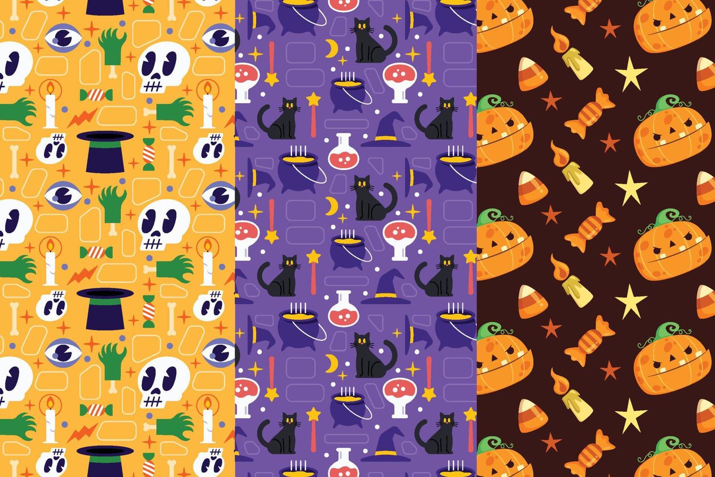 tres patrones sin fisuras de halloween vector