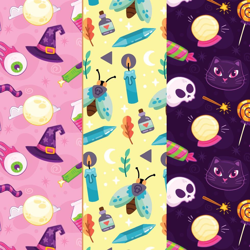 Three Set of Flat Design Pattern Halloween Theme Background vector