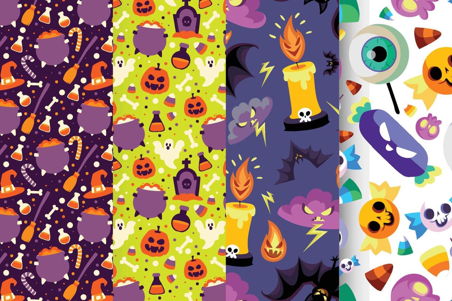 conjunto de cuatro patrones sin fisuras de halloween vector