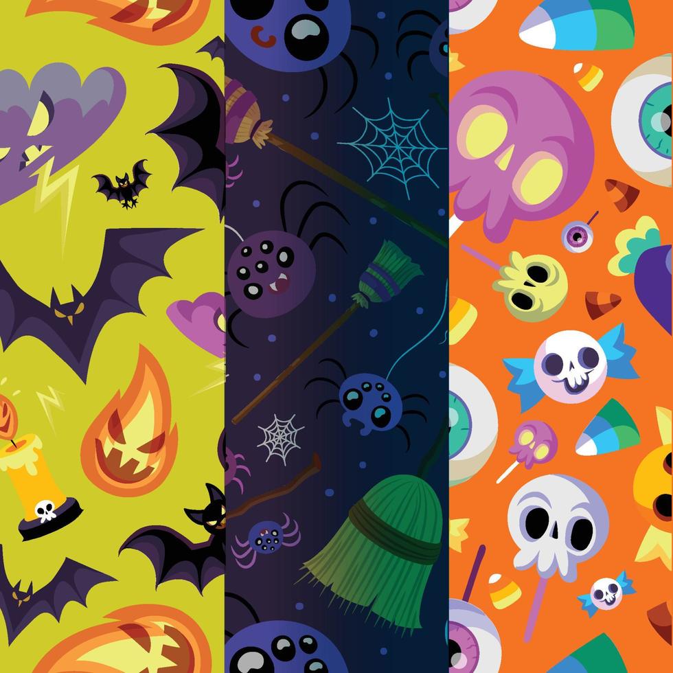 Halloween set of three vector seamless patterns