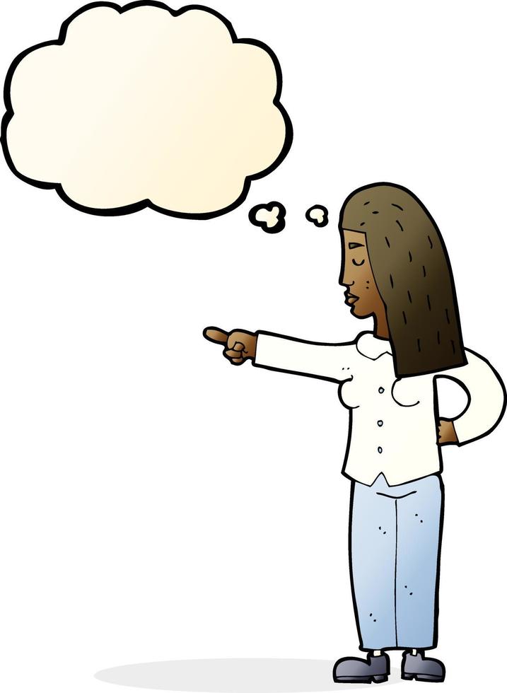 cartoon woman pointing with thought bubble vector