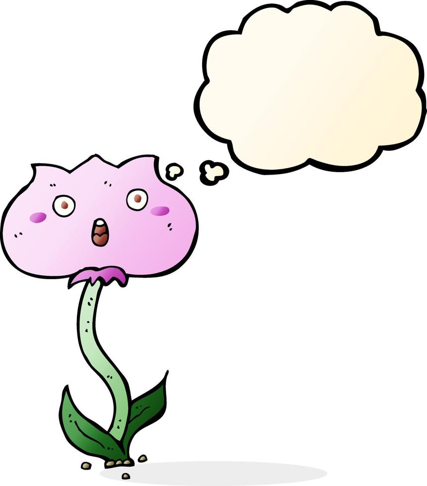 caricatura, conmocionado, flor, con, burbuja del pensamiento vector