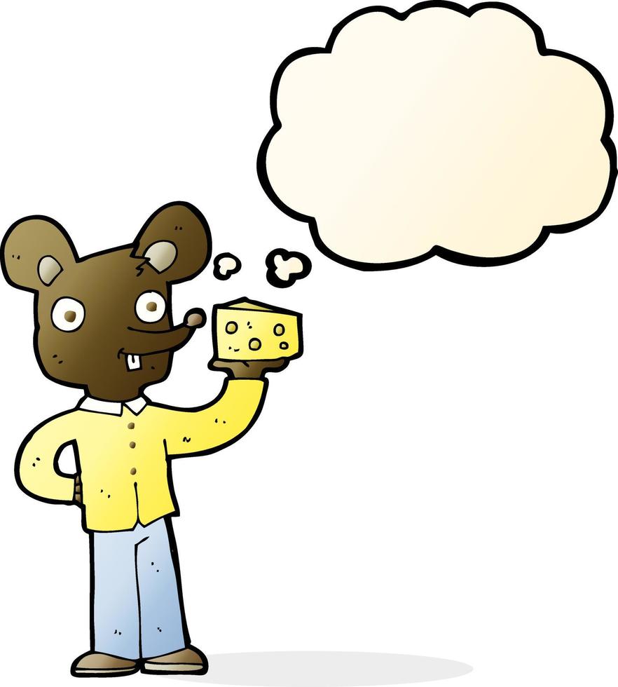 cartoon mouse holding cheese with thought bubble vector