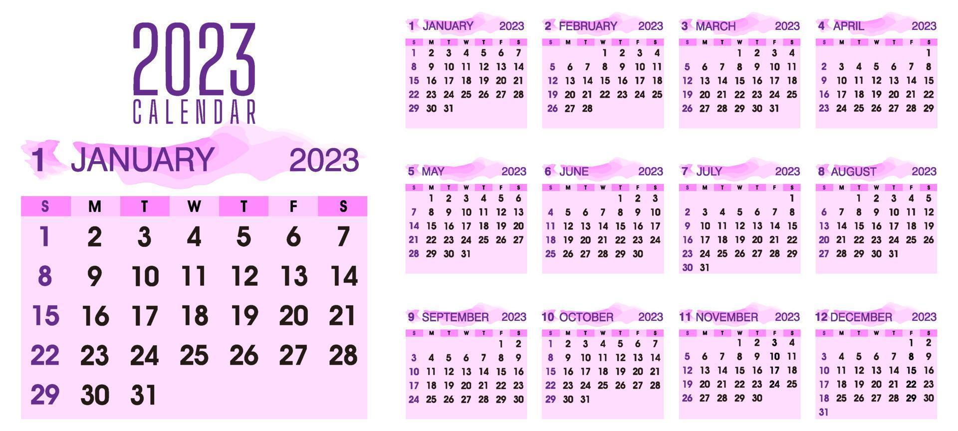 plantilla de calendario para el año 2023. a partir del domingo. calendario de pared en estilo moderno. vector