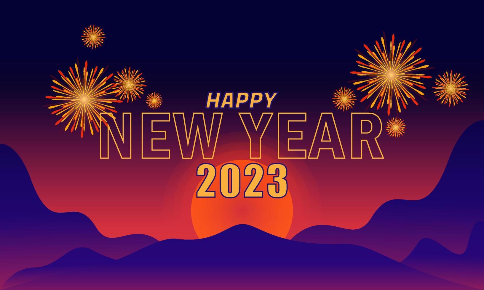 banner de texto de feliz año nuevo, arte vectorial e ilustración. se puede utilizar para páginas de destino, plantillas, web, aplicaciones móviles, carteles, pancartas, volantes, fondos vector