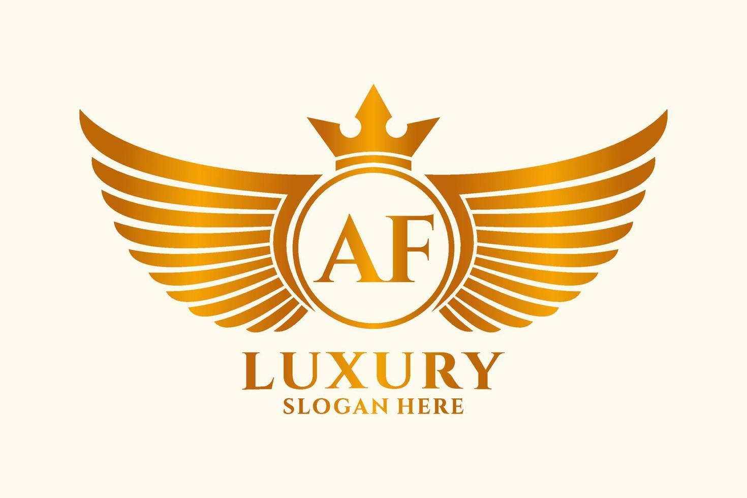 Luxury royal wing Letter AF crest Gold color Logo vector, Victory logo, crest logo, wing logo, vector logo template.