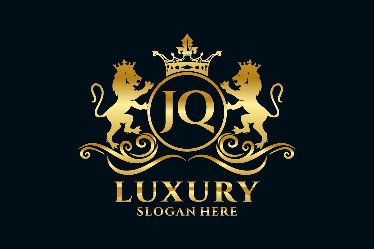 Initial JQ Letter Lion Royal Luxury Logo template in vector art for luxurious branding projects and other vector illustration.