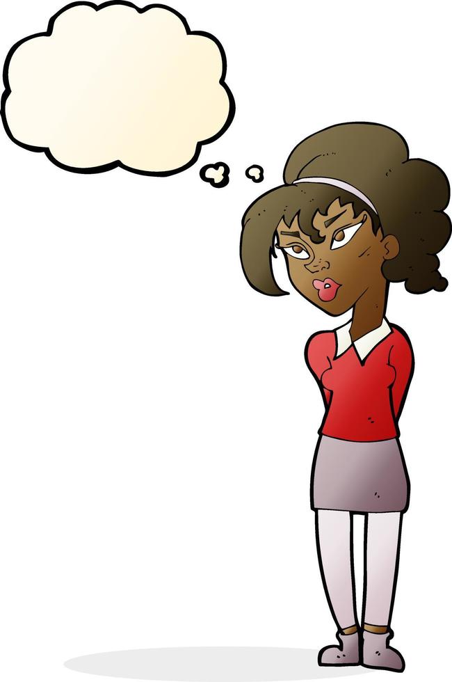 cartoon pretty girl tilting head with thought bubble vector
