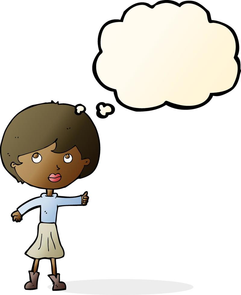 cartoon woman asking question with thought bubble vector