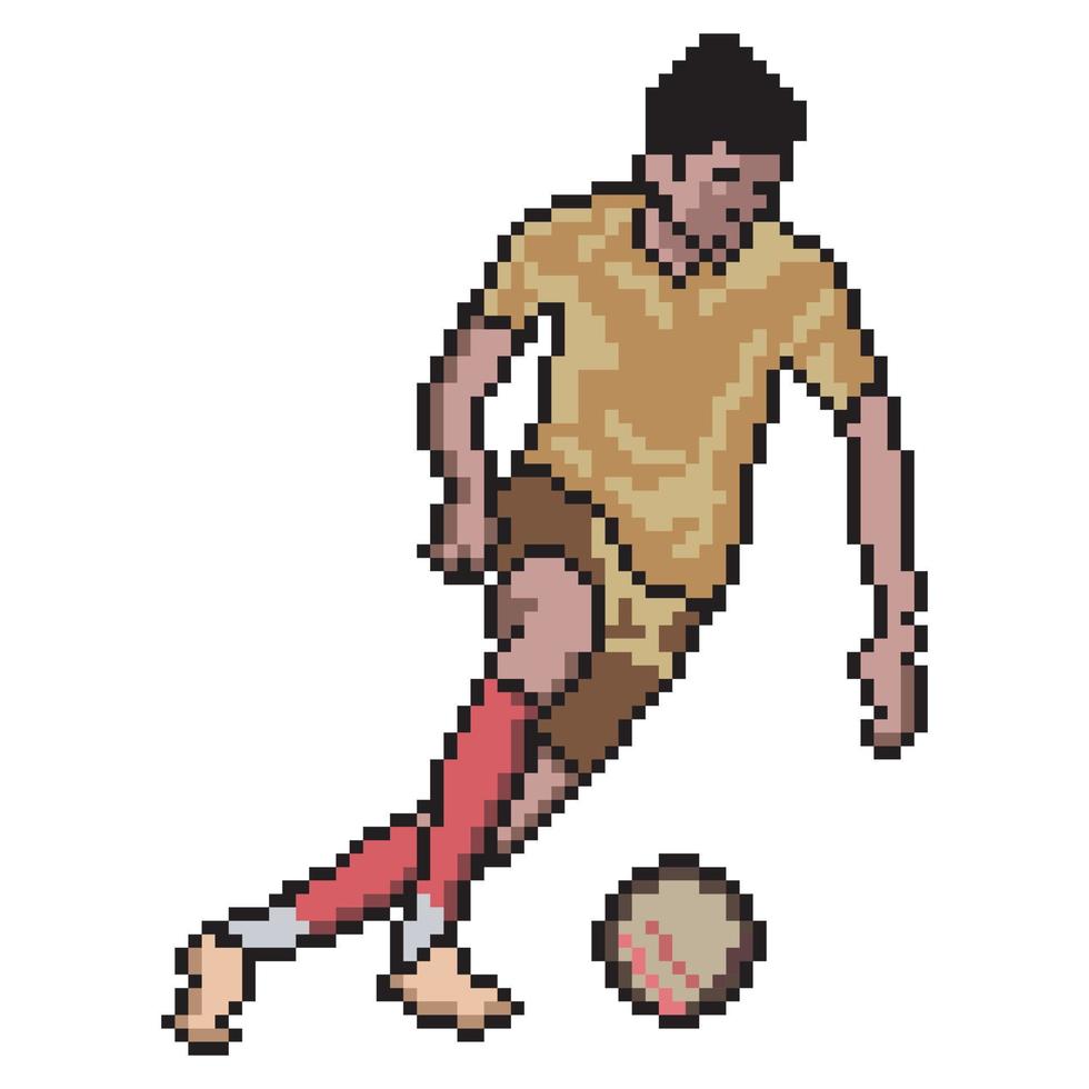 Soccer player kicking ball with pixel art. Vector illustration