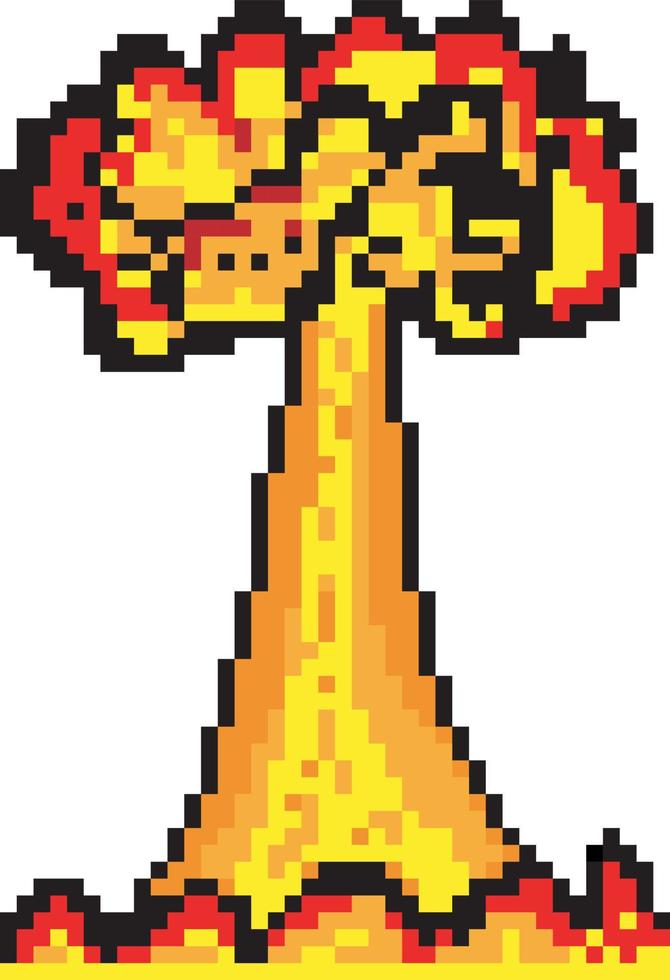 Nuclear explosion with pixel art. Vector illustration.