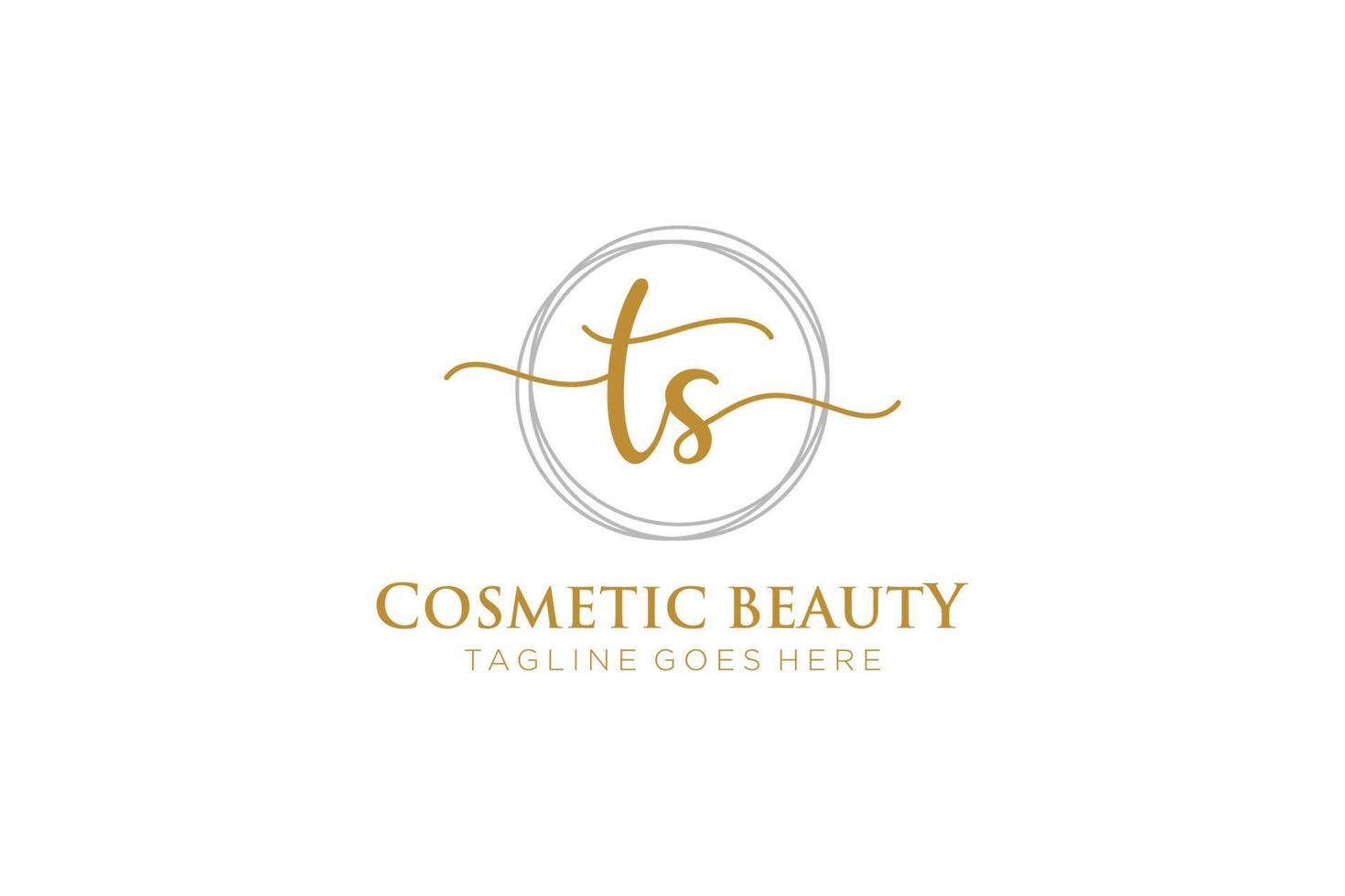 initial TS Feminine logo beauty monogram and elegant logo design, handwriting logo of initial signature, wedding, fashion, floral and botanical with creative template. vector