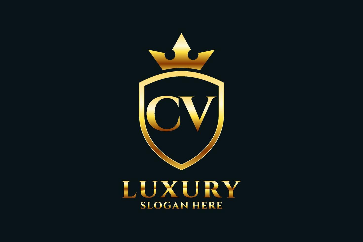 initial CV elegant luxury monogram logo or badge template with scrolls and royal crown - perfect for luxurious branding projects vector