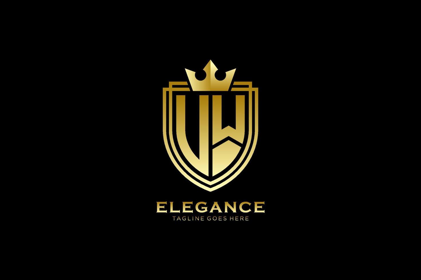 initial UW elegant luxury monogram logo or badge template with scrolls and royal crown - perfect for luxurious branding projects vector