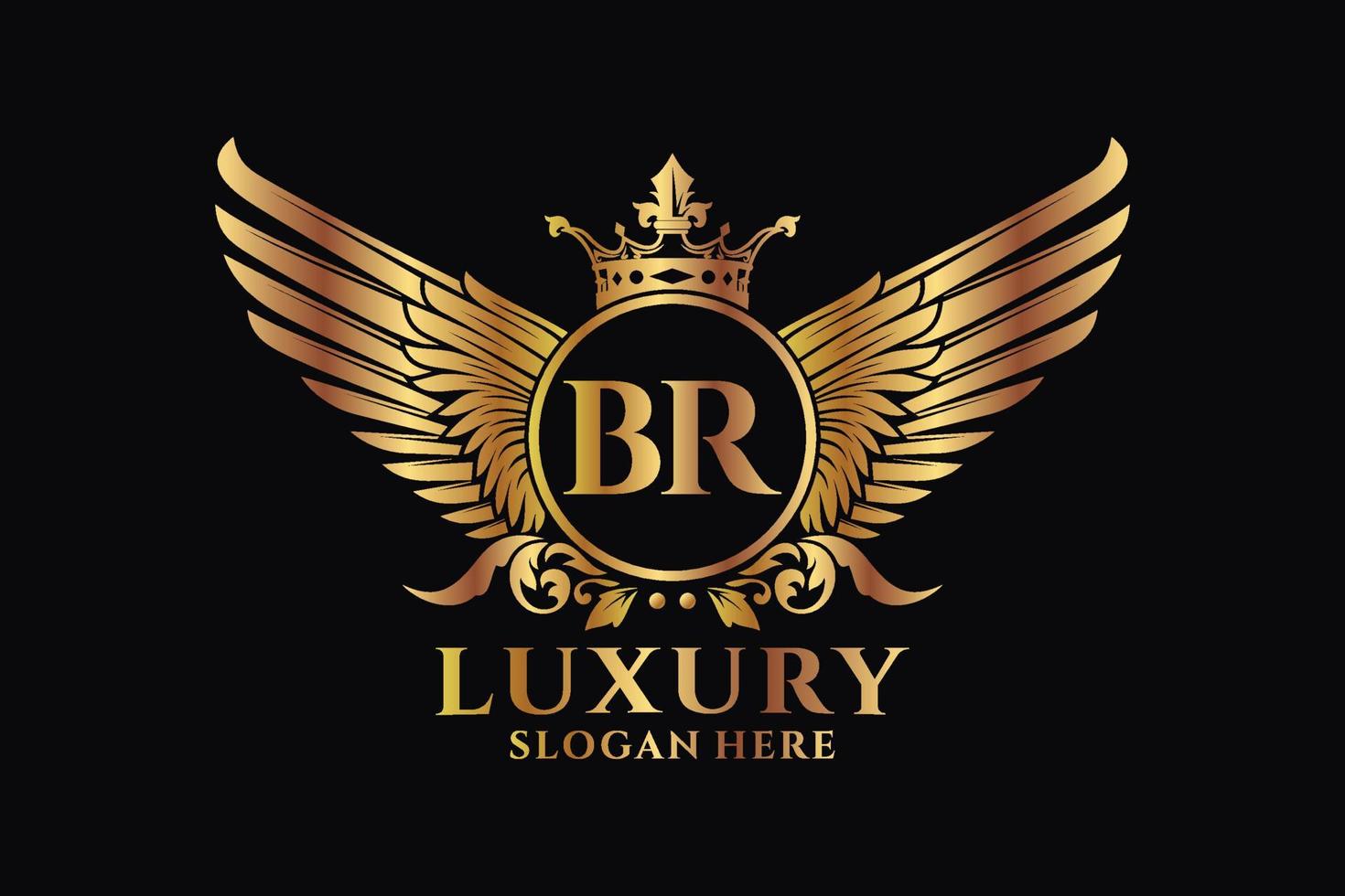 Luxury royal wing Letter BR crest Gold color Logo vector, Victory logo, crest logo, wing logo, vector logo template.