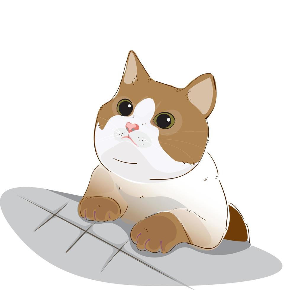 Cute cat with brown and white color curious about something. Illustration vector design for decoration for cat lover and everyone who loves cat