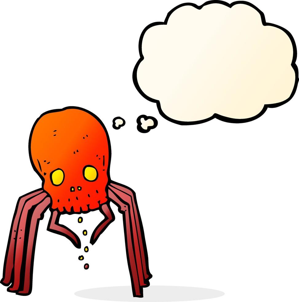 cartoon spooky skull spider with thought bubble vector