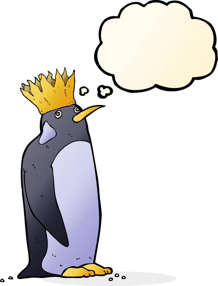 cartoon emperor penguin with thought bubble vector