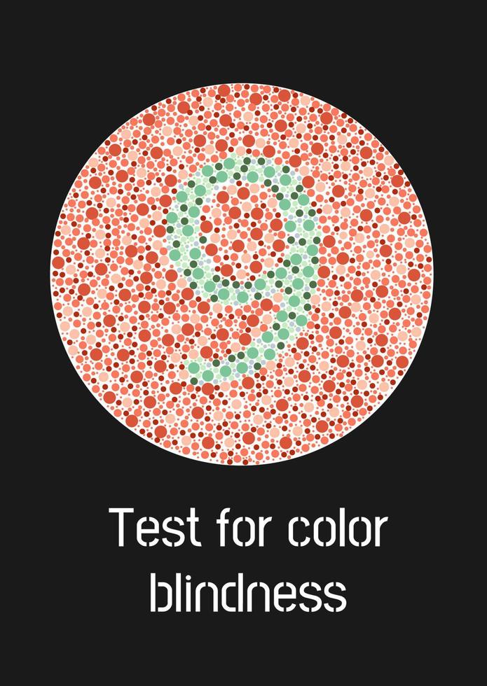 Ishihara test for color blindness. Color blind test. Green number 9 for colorblind people. Vision deficiency. Vector illustration.