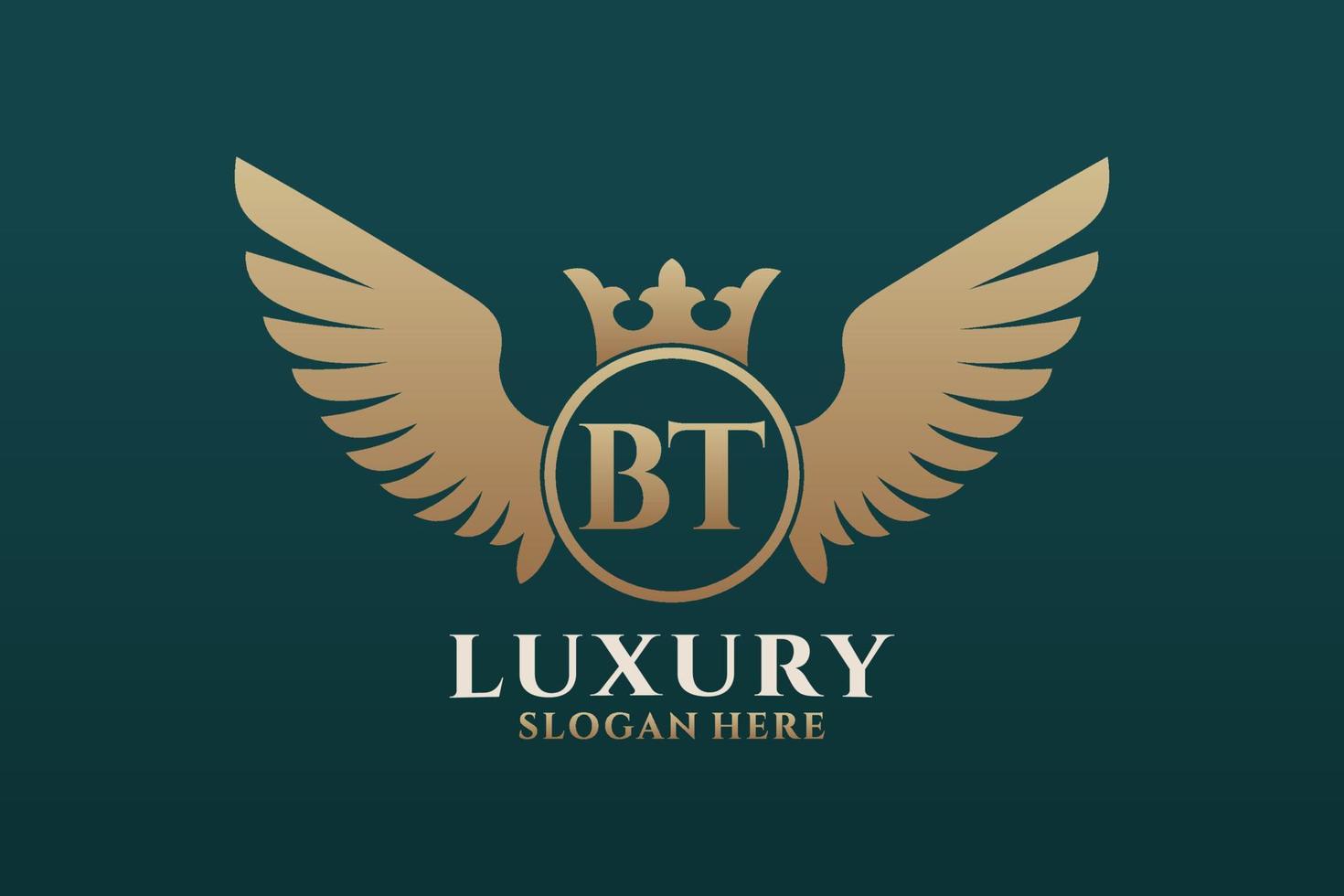 Luxury royal wing Letter BT crest Gold color Logo vector, Victory logo, crest logo, wing logo, vector logo template.