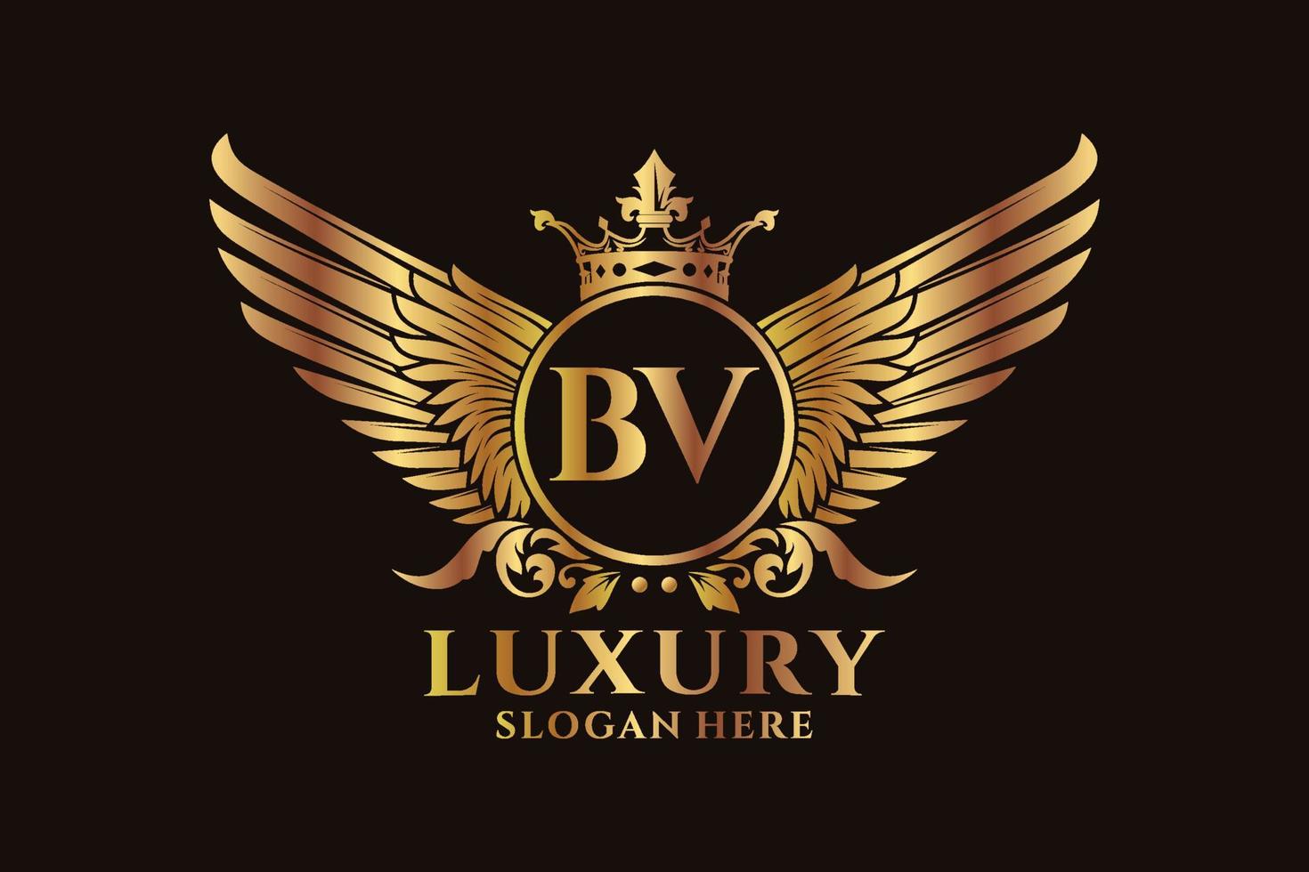Luxury royal wing Letter BV crest Gold color Logo vector, Victory logo, crest logo, wing logo, vector logo template.