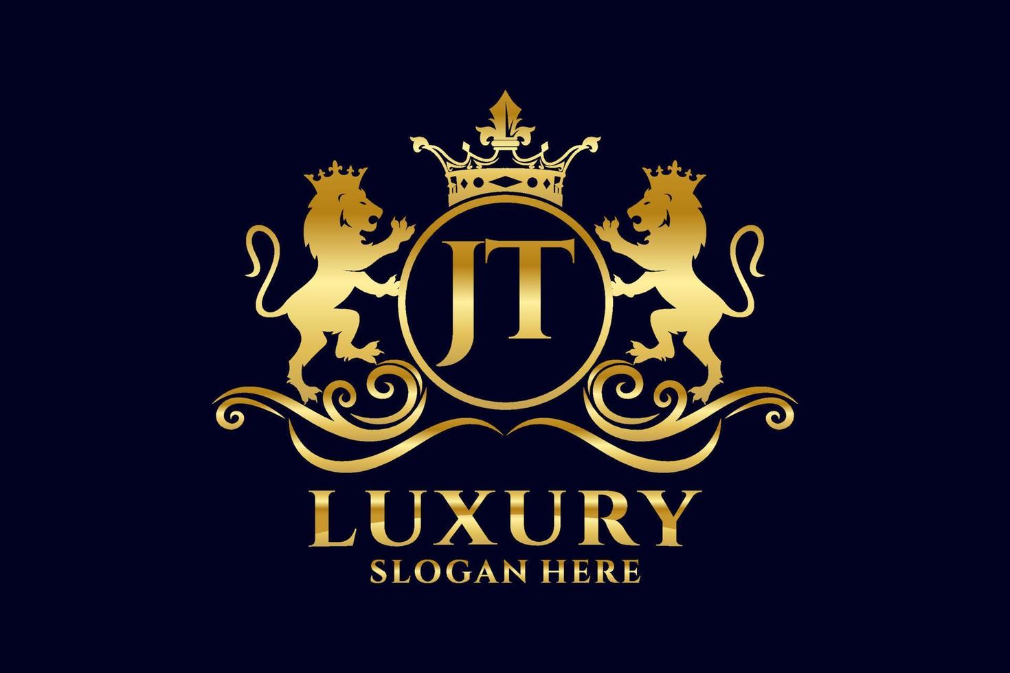 Initial JT Letter Lion Royal Luxury Logo template in vector art for luxurious branding projects and other vector illustration.