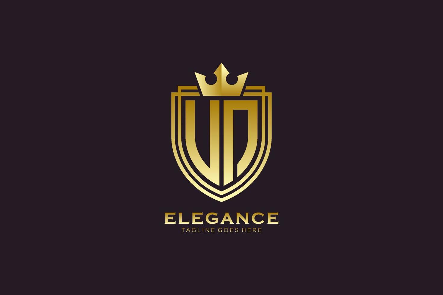 initial UN elegant luxury monogram logo or badge template with scrolls and royal crown - perfect for luxurious branding projects vector