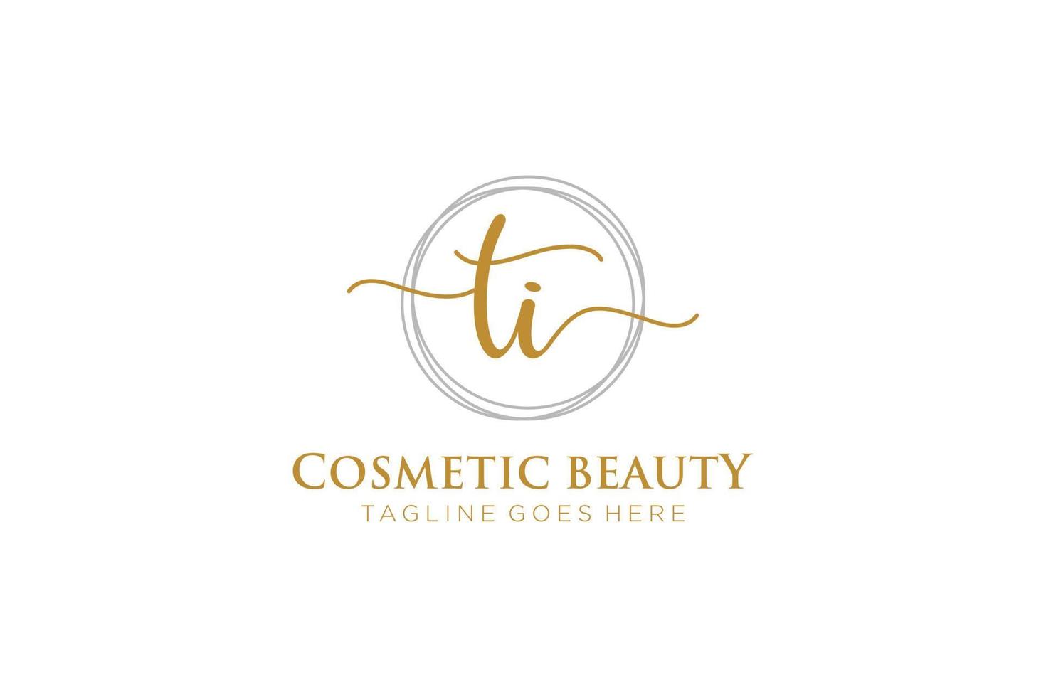 initial TI Feminine logo beauty monogram and elegant logo design, handwriting logo of initial signature, wedding, fashion, floral and botanical with creative template. vector