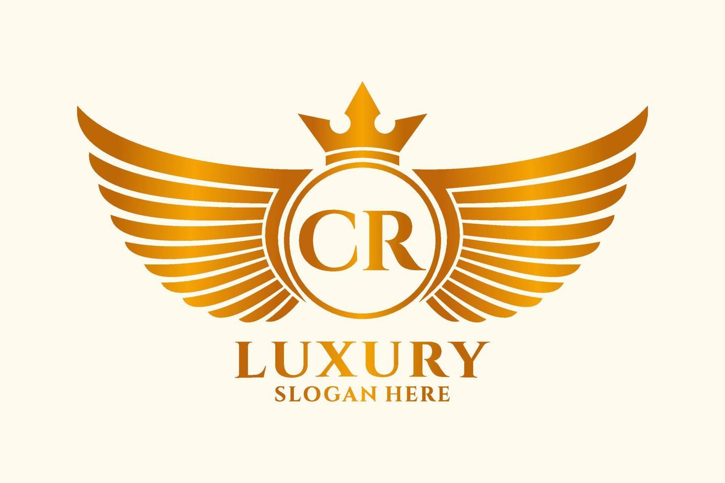 Luxury royal wing Letter CR crest Gold color Logo vector, Victory logo, crest logo, wing logo, vector logo template.