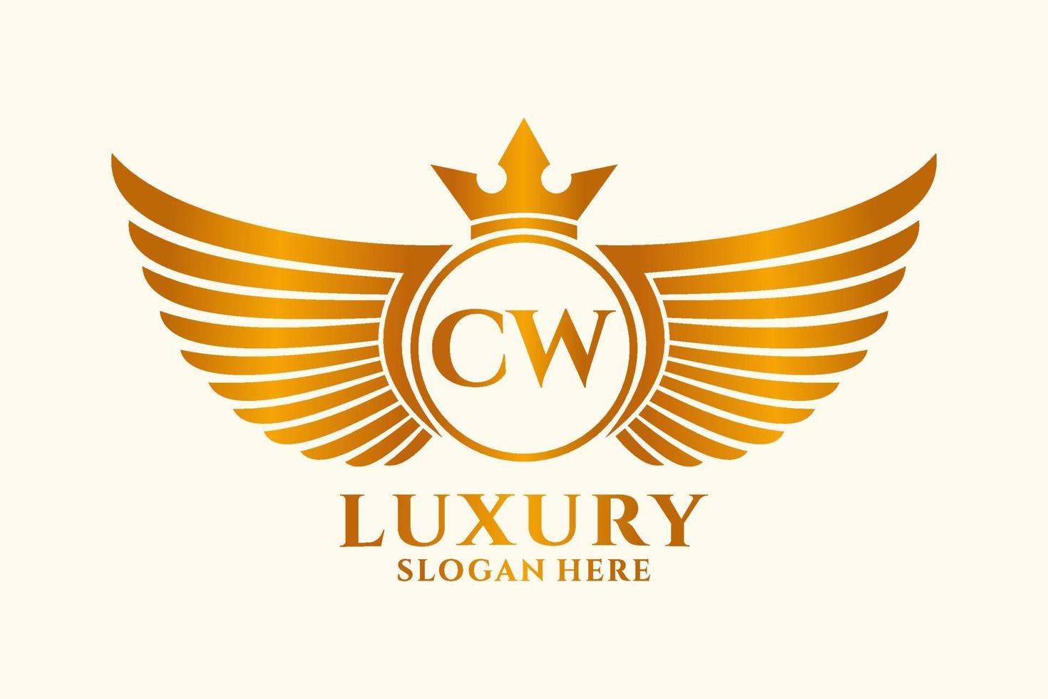 Luxury royal wing Letter CW crest Gold color Logo vector, Victory logo, crest logo, wing logo, vector logo template.