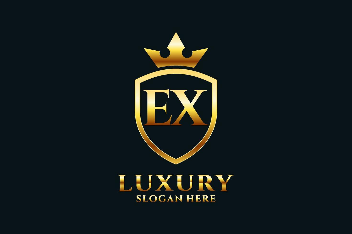 initial EX elegant luxury monogram logo or badge template with scrolls and royal crown - perfect for luxurious branding projects vector