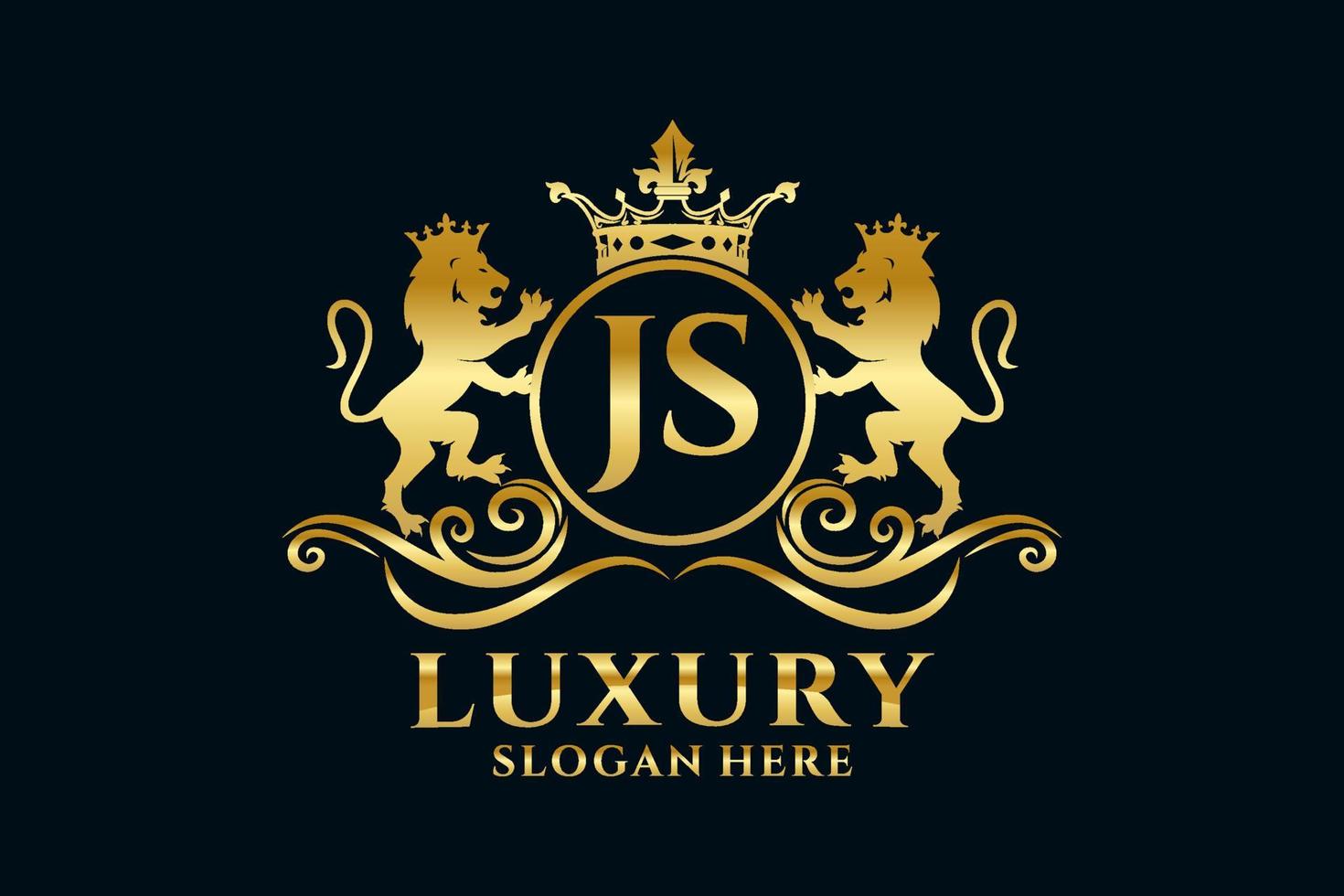 Initial JS Letter Lion Royal Luxury Logo template in vector art for luxurious branding projects and other vector illustration.