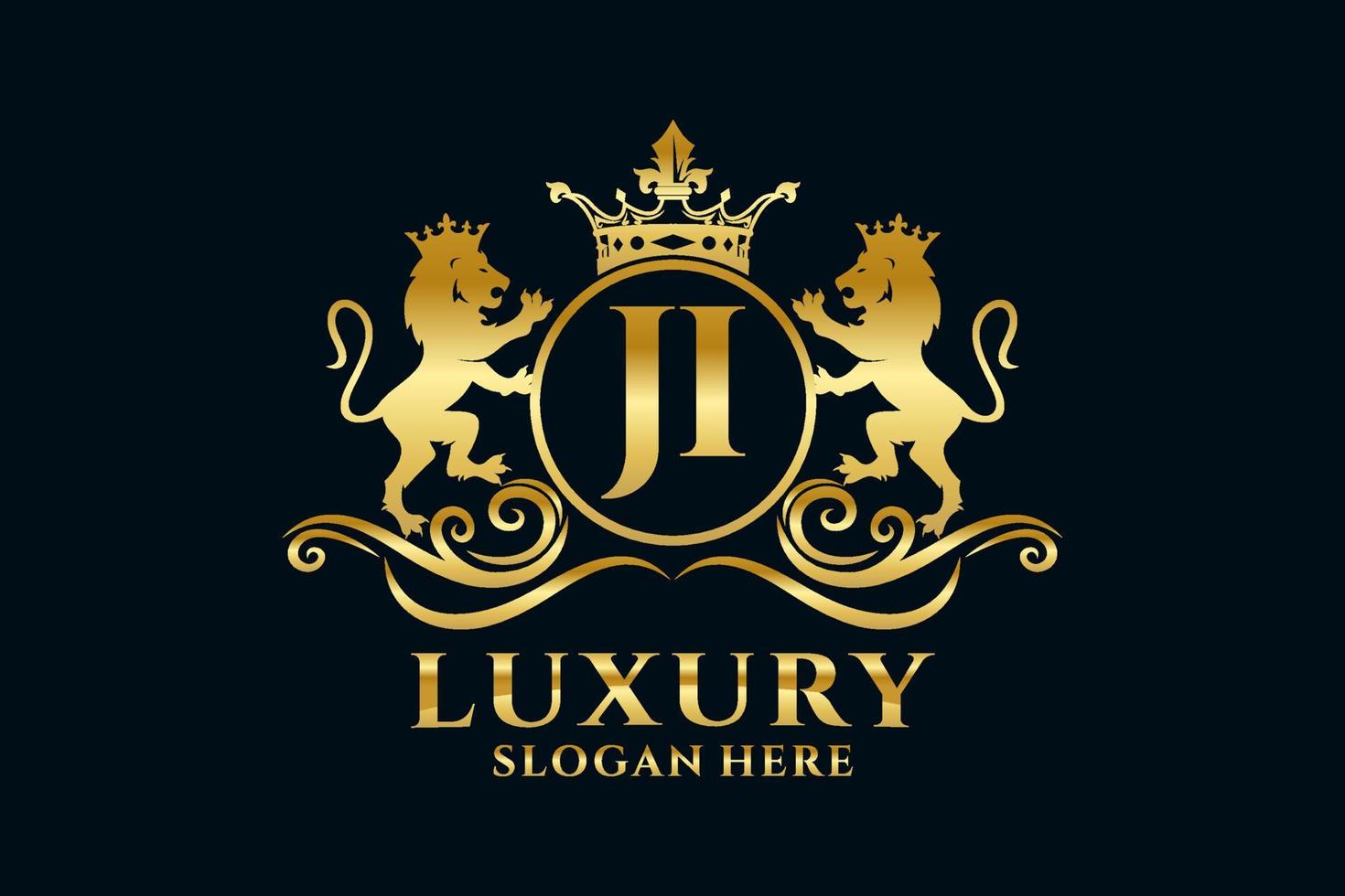 Initial JI Letter Lion Royal Luxury Logo template in vector art for luxurious branding projects and other vector illustration.