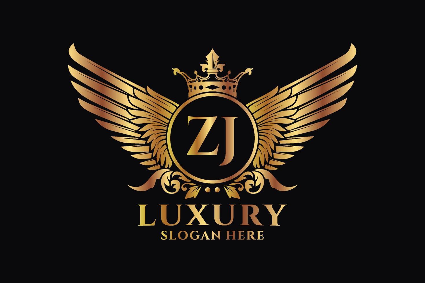 Luxury royal wing Letter ZJ crest Gold color Logo vector, Victory logo, crest logo, wing logo, vector logo template.