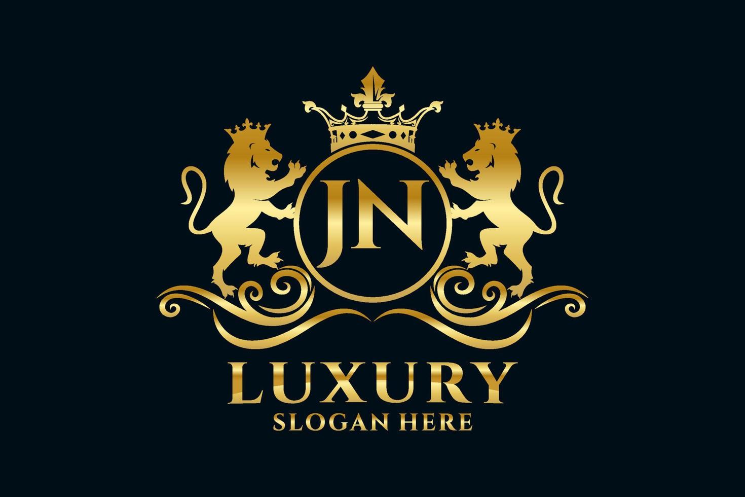 Initial JN Letter Lion Royal Luxury Logo template in vector art for luxurious branding projects and other vector illustration.