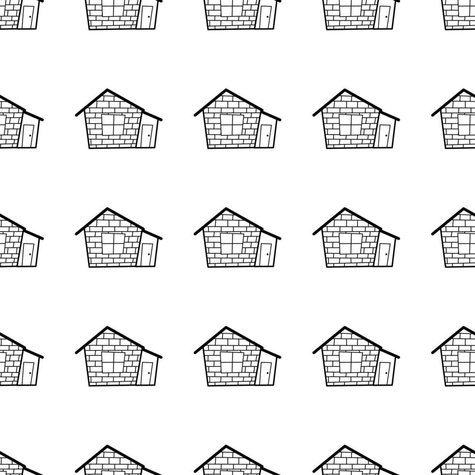 patrón vectorial sin costuras de casas de contorno en estilo garabato sobre un fondo blanco. vector