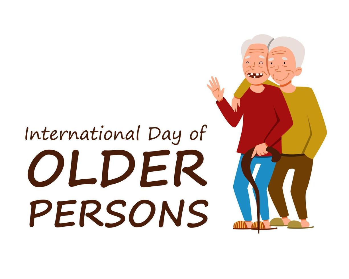 international Day of the Elderly. Two cheerful friends rejoice and wave their hands. vector