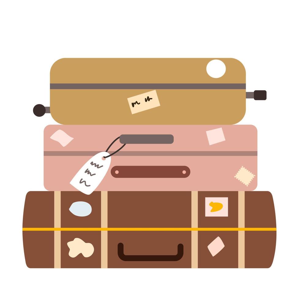 Bright suitcases are stacked on top of each other. vector