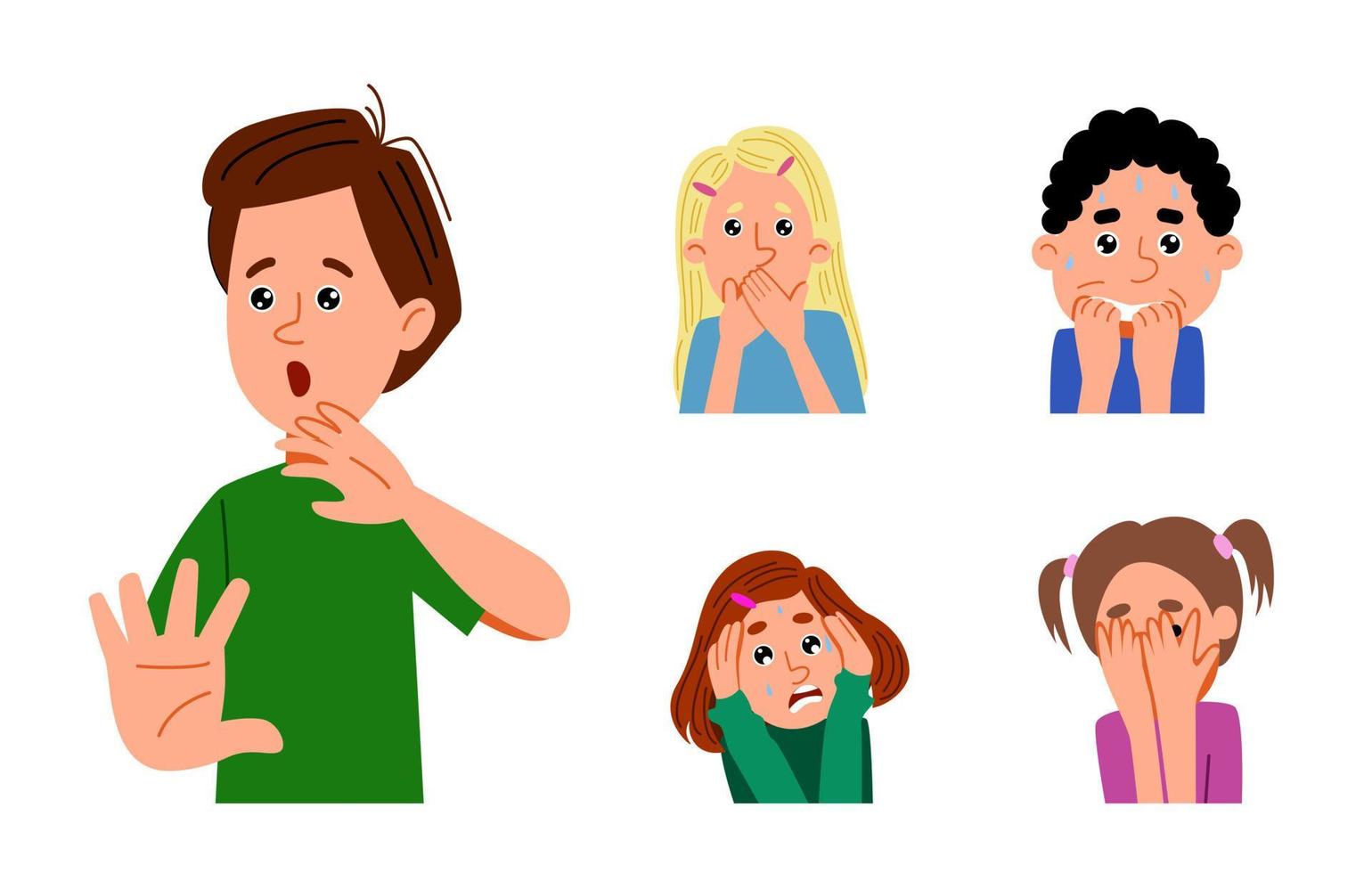 Seth with the Frightened children. Emotions of boys and girls. vector