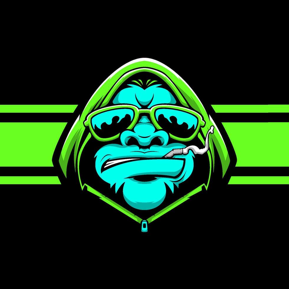 Blue smoking gorilla esport gaming mascot logo illustration vector
