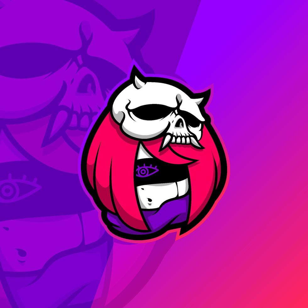 Kawaii chibi girl with skull bone mask esport gaming mascot logo illustration vector