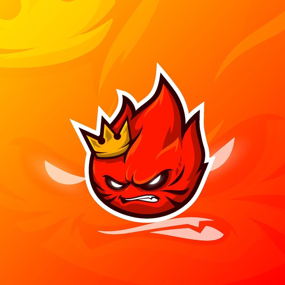 enojado fuego llama rey esport juego mascota logo ilustración vector