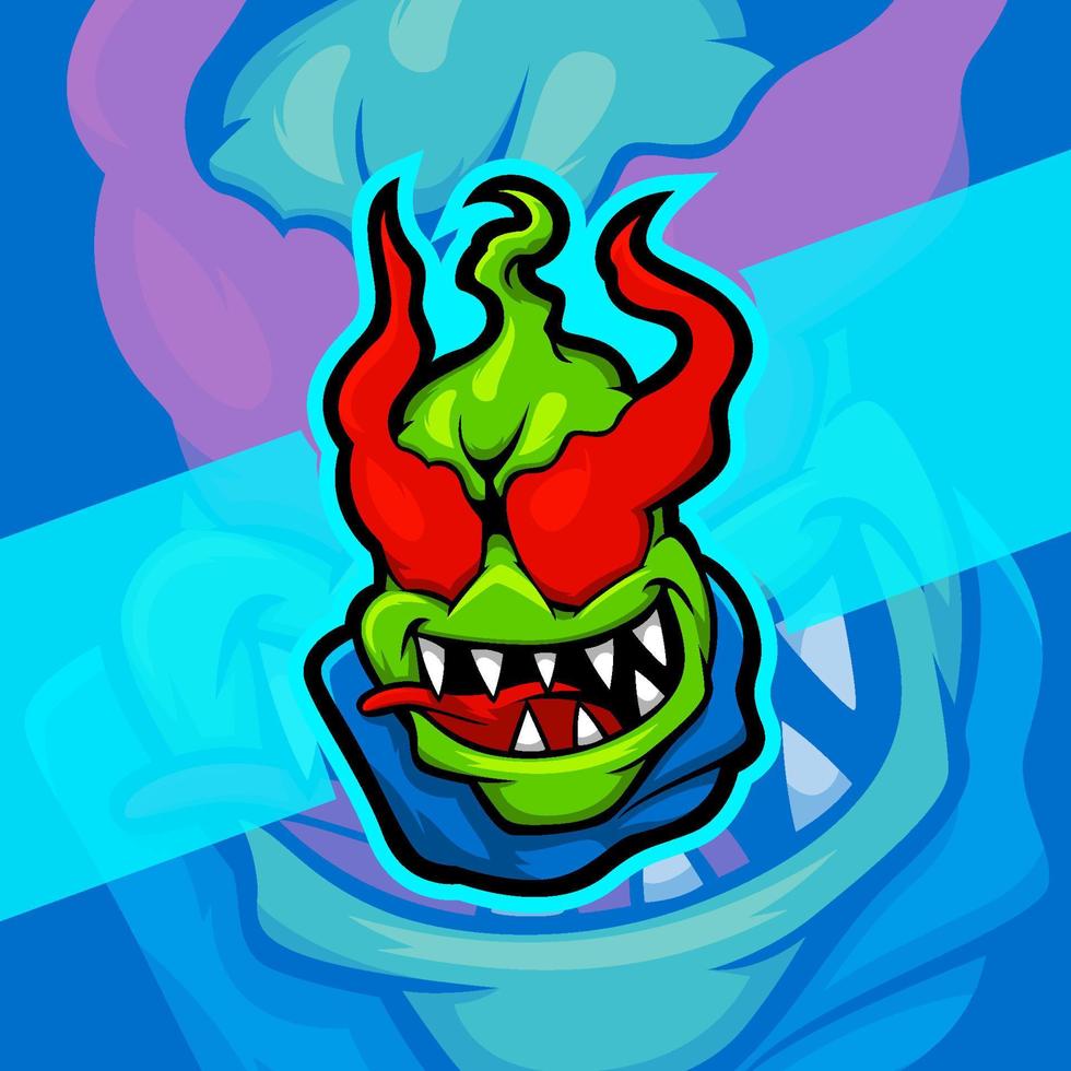 Scary slime monster face esport gaming mascot logo illustration vector