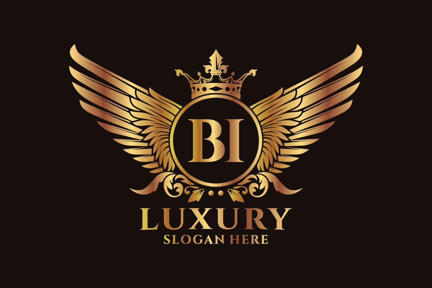 Luxury royal wing Letter BI crest Gold color Logo vector, Victory logo, crest logo, wing logo, vector logo template.