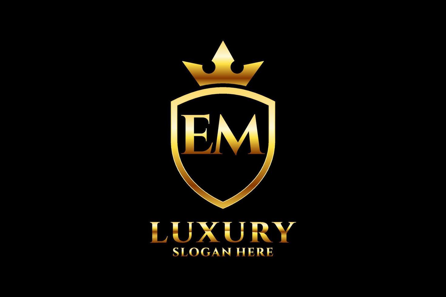 initial EM elegant luxury monogram logo or badge template with scrolls and royal crown - perfect for luxurious branding projects vector