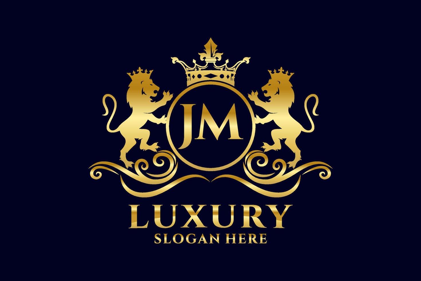Initial JM Letter Lion Royal Luxury Logo template in vector art for luxurious branding projects and other vector illustration.