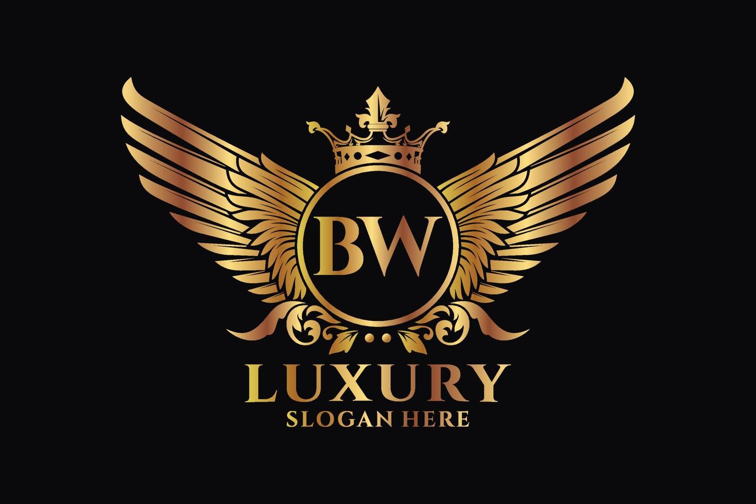 Luxury royal wing Letter BW crest Gold color Logo vector, Victory logo, crest logo, wing logo, vector logo template.