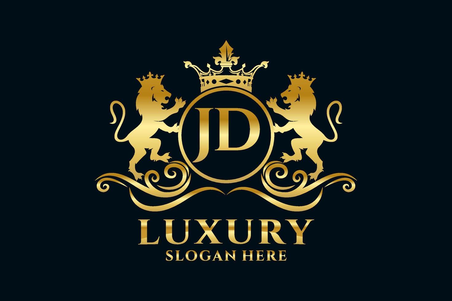 Initial JD Letter Lion Royal Luxury Logo template in vector art for luxurious branding projects and other vector illustration.